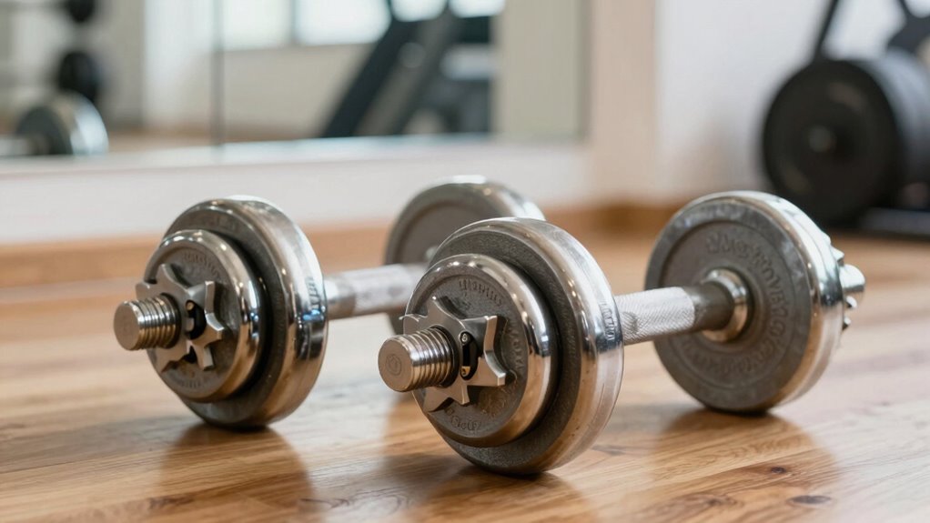 adjusting adjustable dumbbell weights