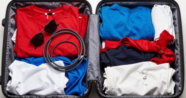 cluttered travel carry on baggage